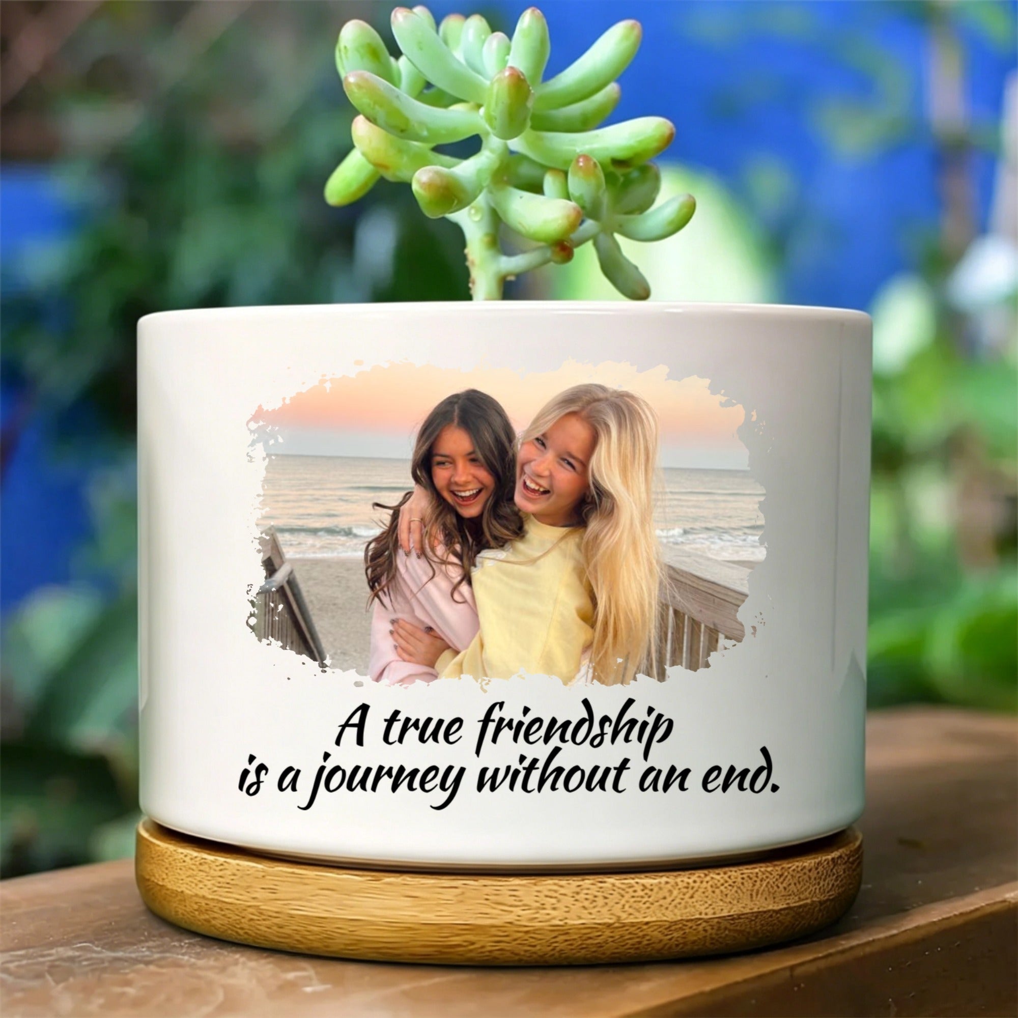 Custom Photo  A True Friendship Is A Journey Without An End - Personalized Ceramic Plant Pot