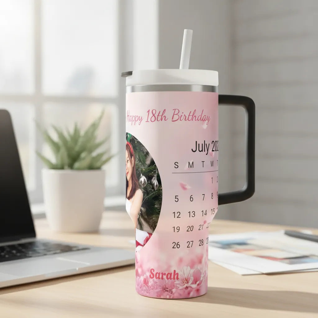 Personalized 40oz Tumbler with Handle – Custom Title, Name & Date, Unique Gift for Birthday, Anniversary and Any Special Date