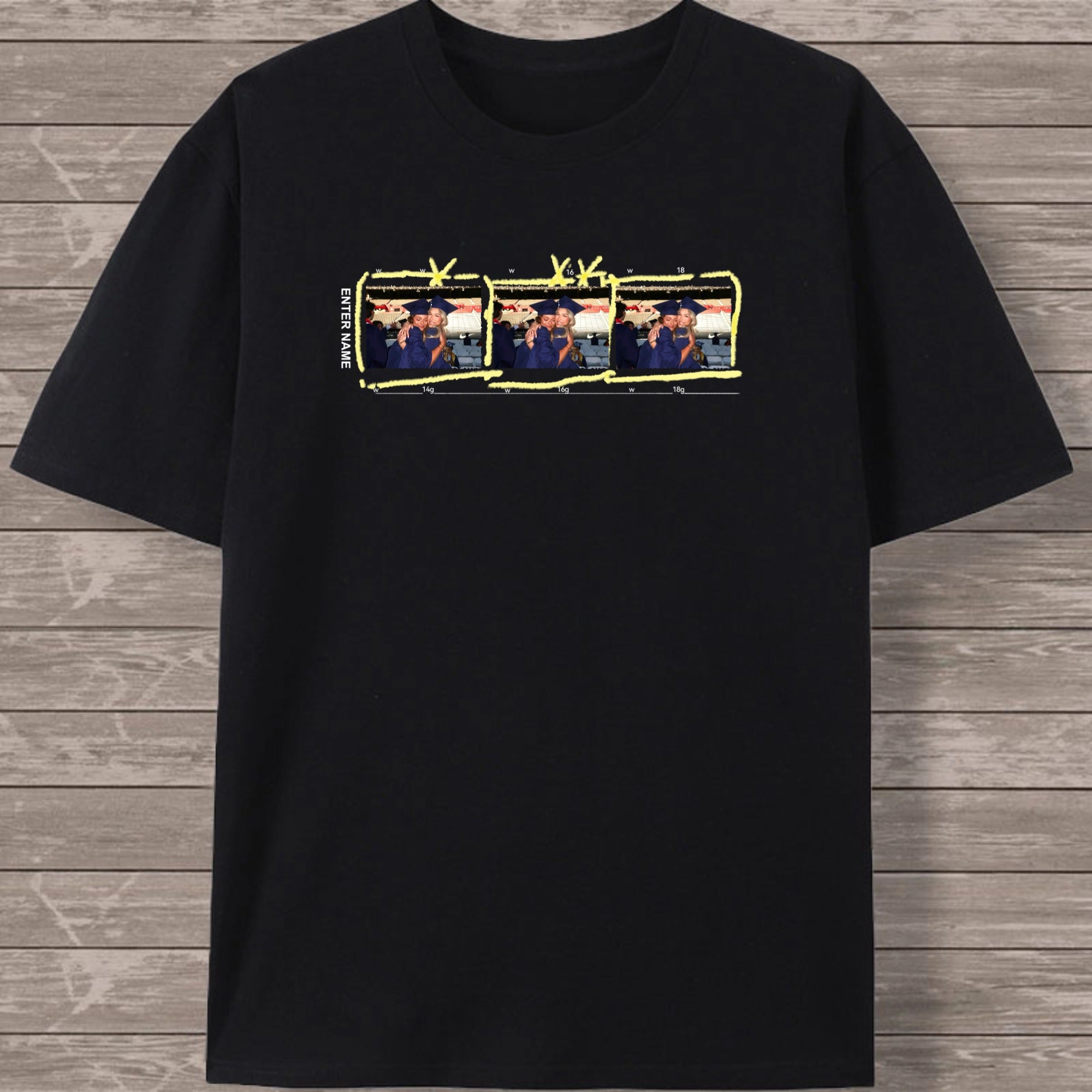 Personalized Film Strip Print T-Shirt, Custom Photo & Name, Ideal Gift For Graduates, Family & Friends