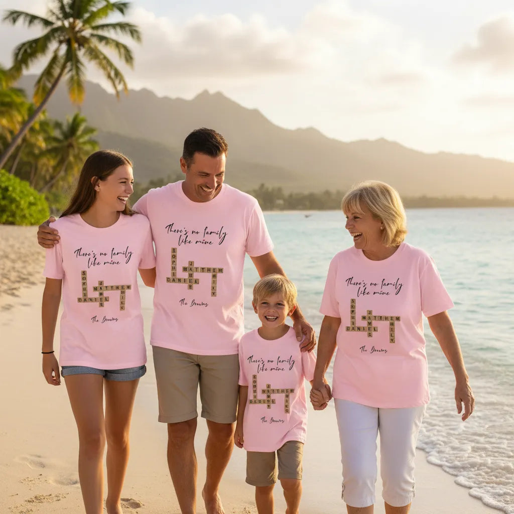 There’s No Family Like Mine Personalized Crossword T-Shirt, Gift for Families, Perfect for Family Reunions, Holidays, Matching Family Apparel