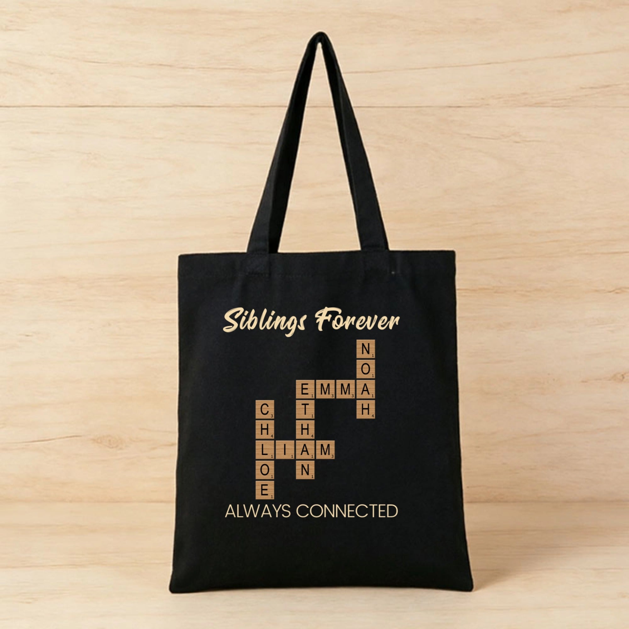 Personalized name puzzle custom canvas bag, as a gift for siblings, suitable for family members to use, very suitable for parties, birthdays and family activities venues