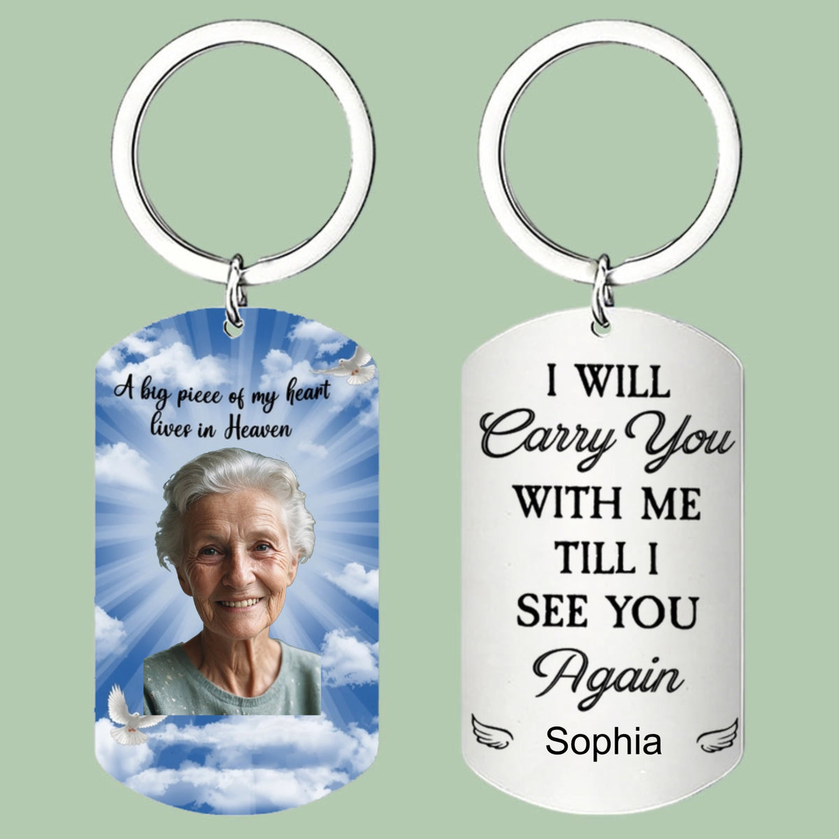 Custom Memorial Keychain with "A Piece of My Heart Lives in Heaven", Sympathy Loss of Loved One Bereavement Gift