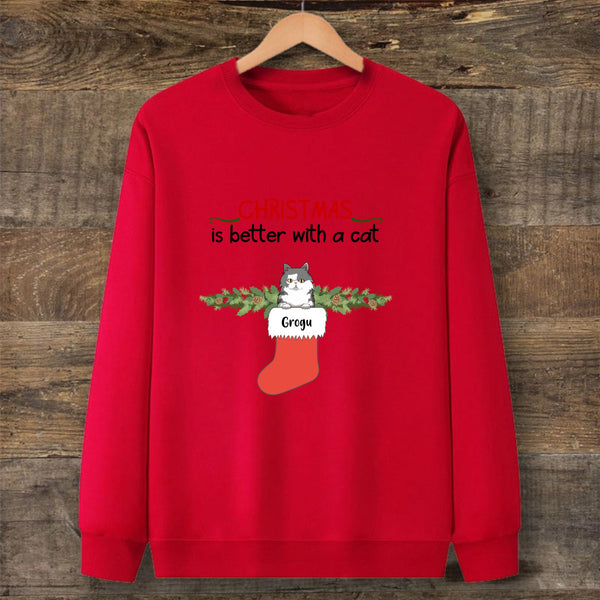 Personalized Christmas Is Better with Cats Sweatshirt, Gifts For Family, Cat Lovers