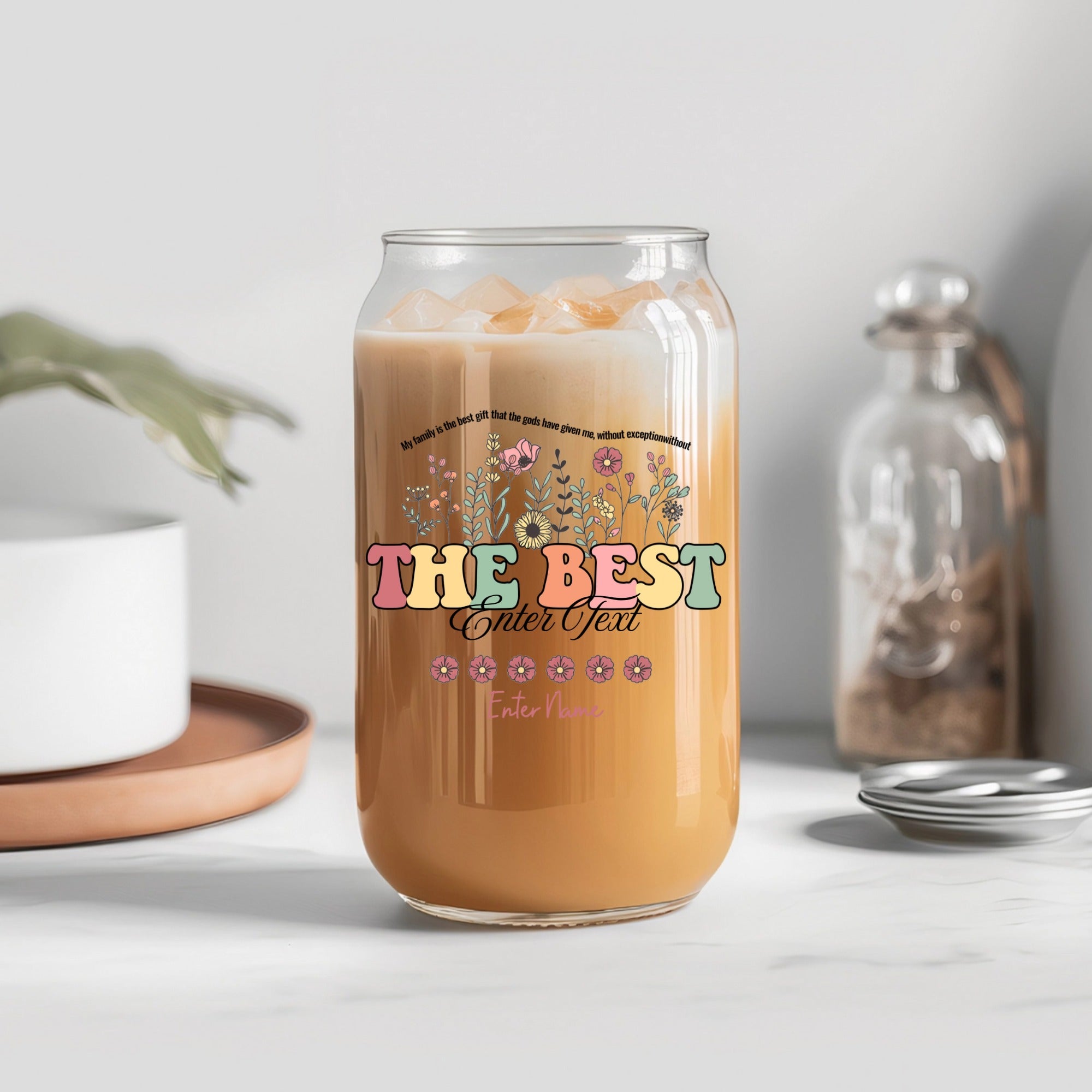 Customizable The Best Wildflower Glass Can, Personalized Quote & Name Cup, Ideal Gift For Birthday & Special Occasions