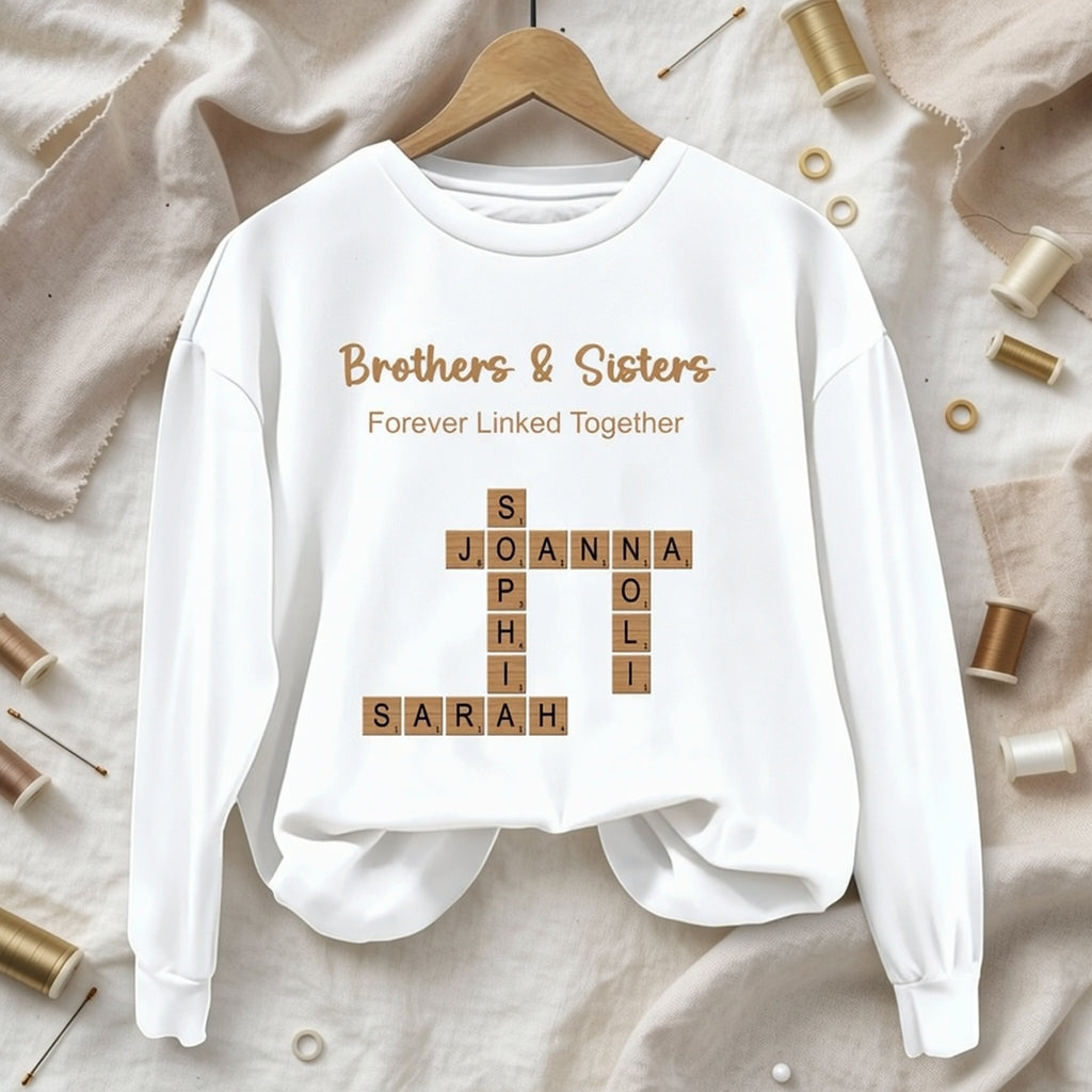 Custom Names Crossword Art Unisex Sweatshirt -Personalized for Siblings, Family & Any Unique Connection