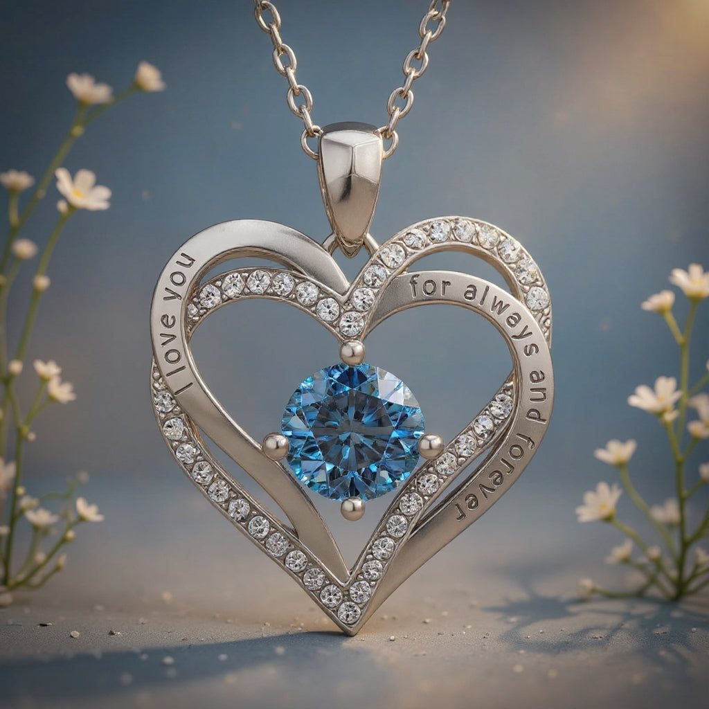 I Love You Forever Personalized Birthstone Necklace, Perfect for Valentine’s Day, Anniversary, Romantic Gifts for Her