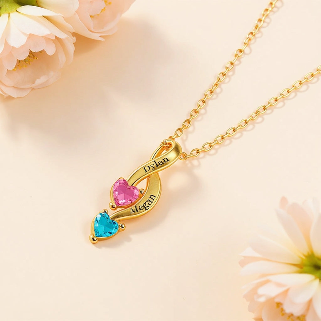 Infinity Link Personalized Birthstone Necklace, Gift for Couples, Moms, Perfect for Birthdays, Anniversaries
