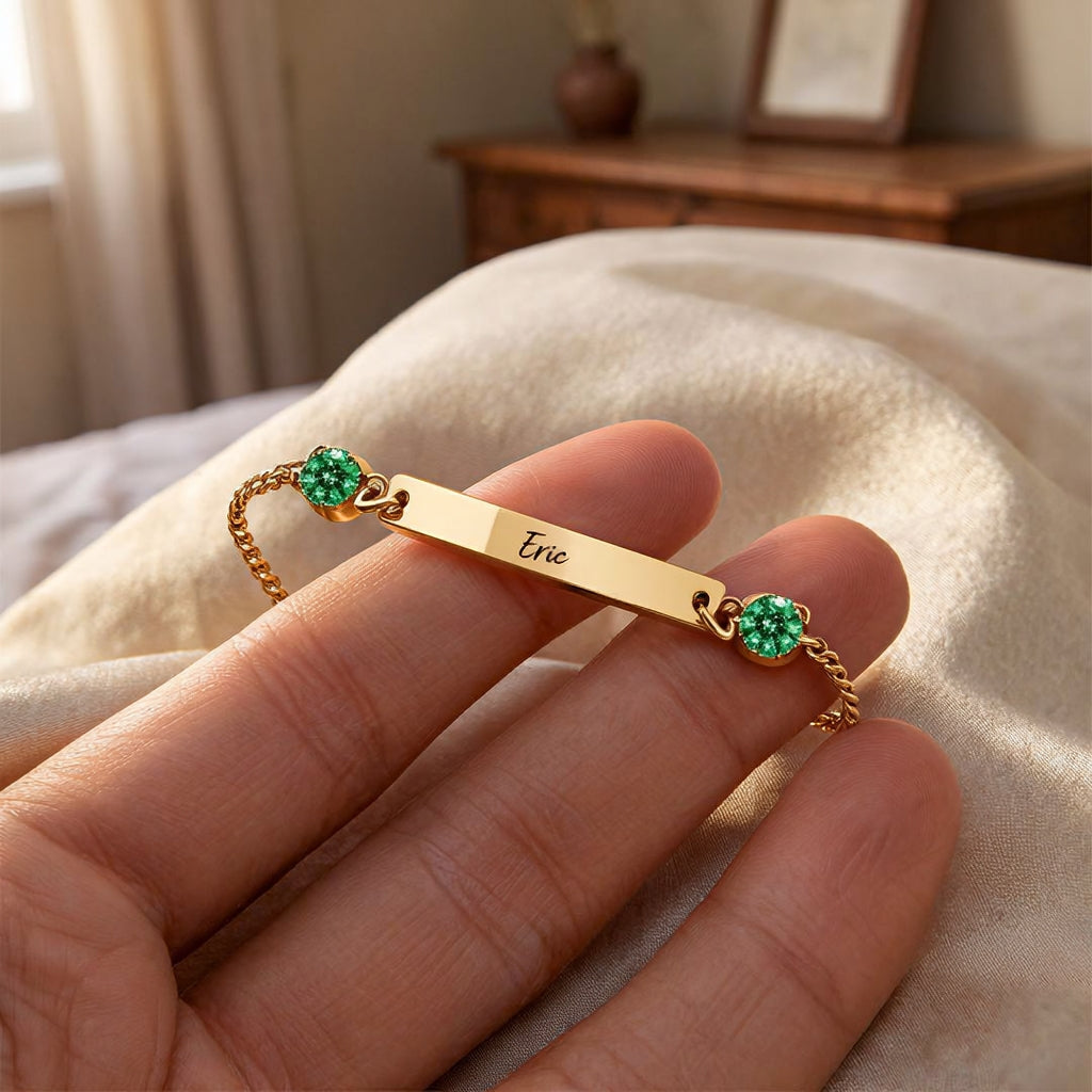 Personalized Name Bar Bracelet with Birthstone, Custom Engraved Jewelry for Women, Adjustable Chain, Suitable Birthday Gift, Mother's day, Valentine's Day