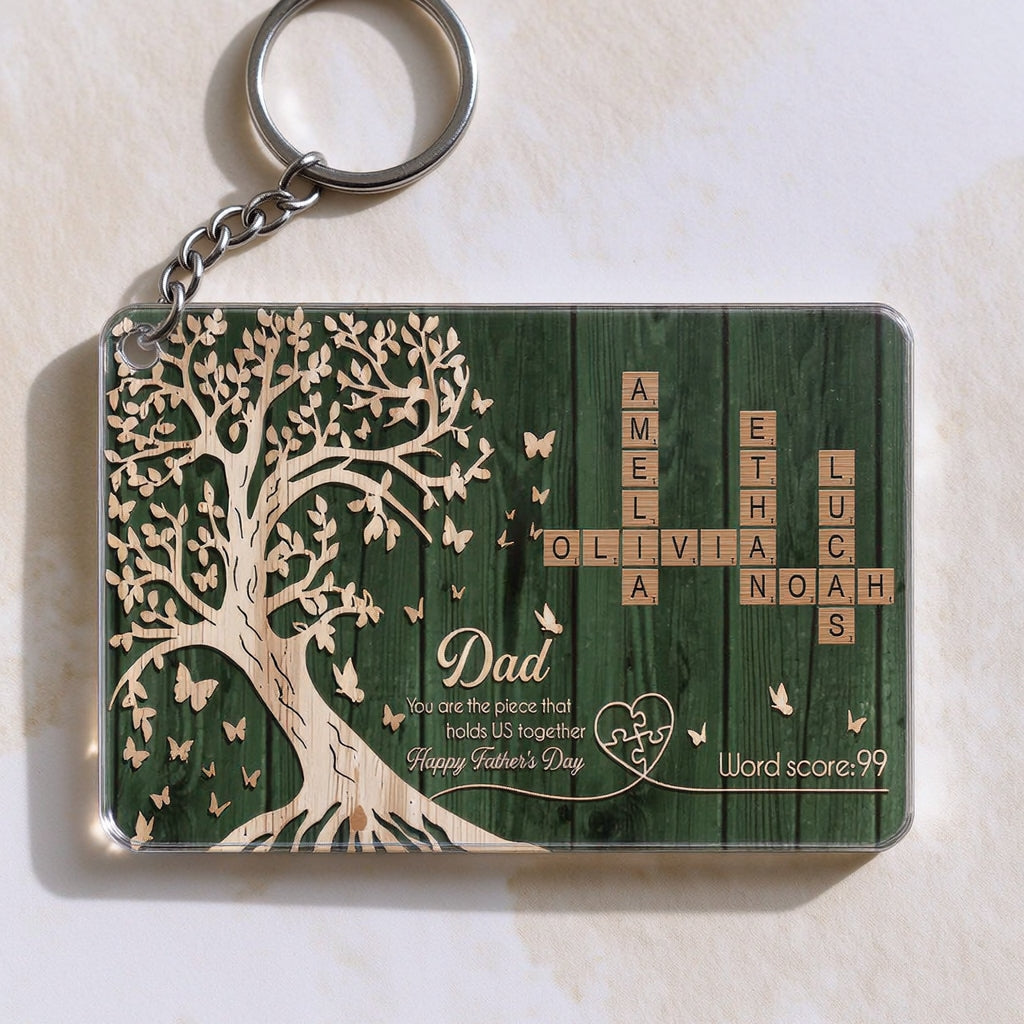Personalized Crossword Puzzle Keychain – "You Are the Piece That Holds Us Together" – Custom Name – Perfect Gift for Dad, Grandpa, or Family