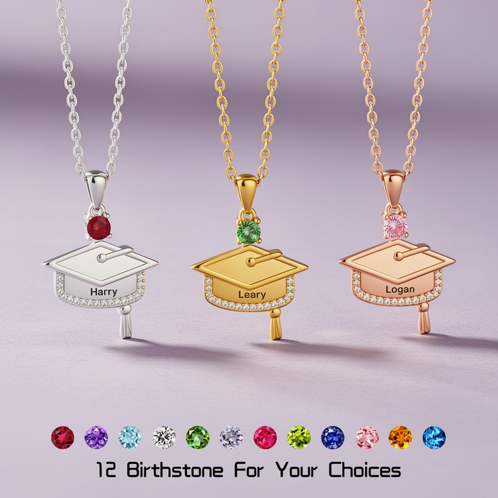 Doctor Hat with Birthstone Charm, Personalized Graduation Necklace, Custom Name & Year, Class of 2026 Gift for Her, Graduate Gift for College-Meaningful Gift For Grads