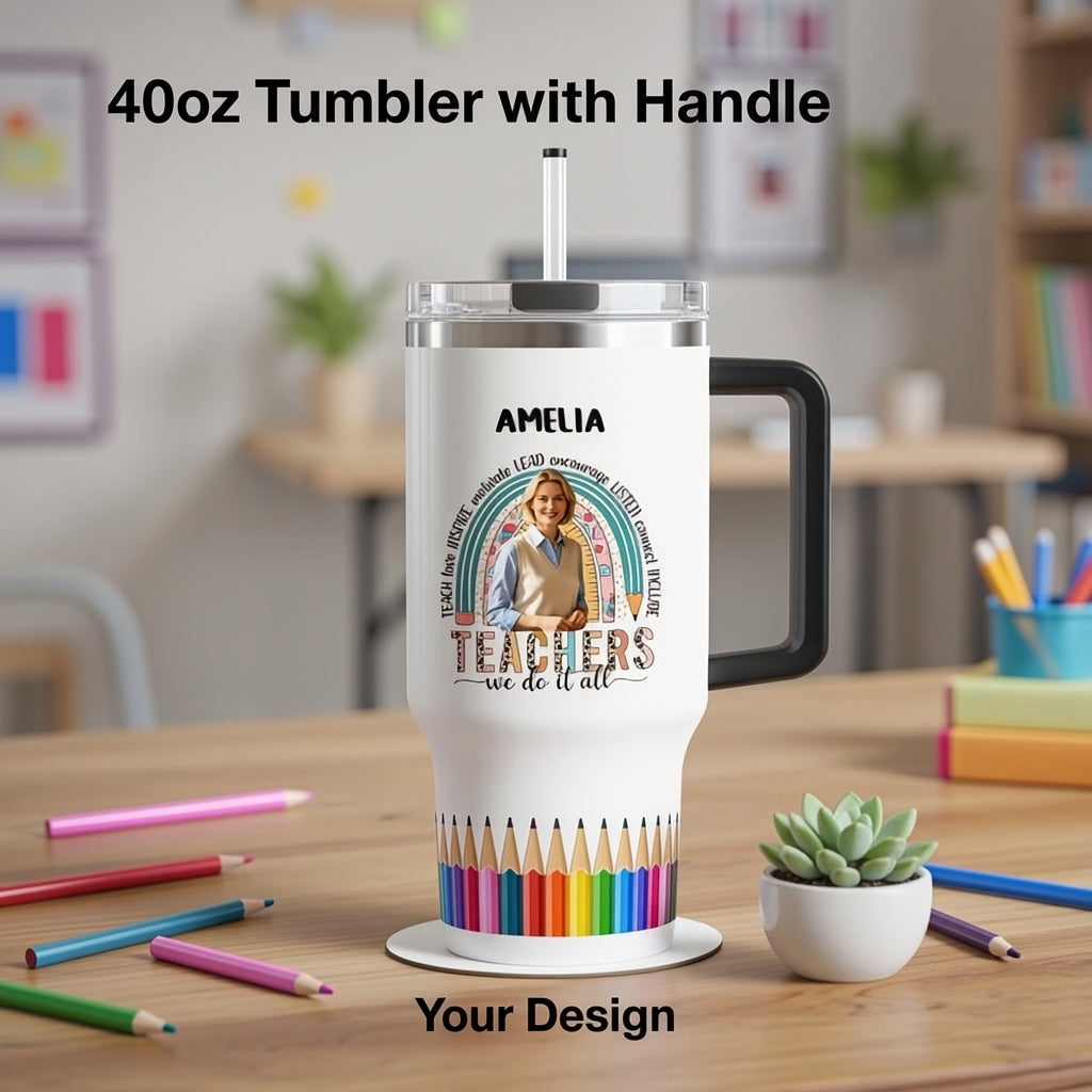 A Big Heart To Shape Little Minds—40oz Personalized Large-Capacity Tumbler With Handle And Straw; A Perfect Gift For Educators For Teachers' Day, Birthdays, Or The Start Of The School Year.