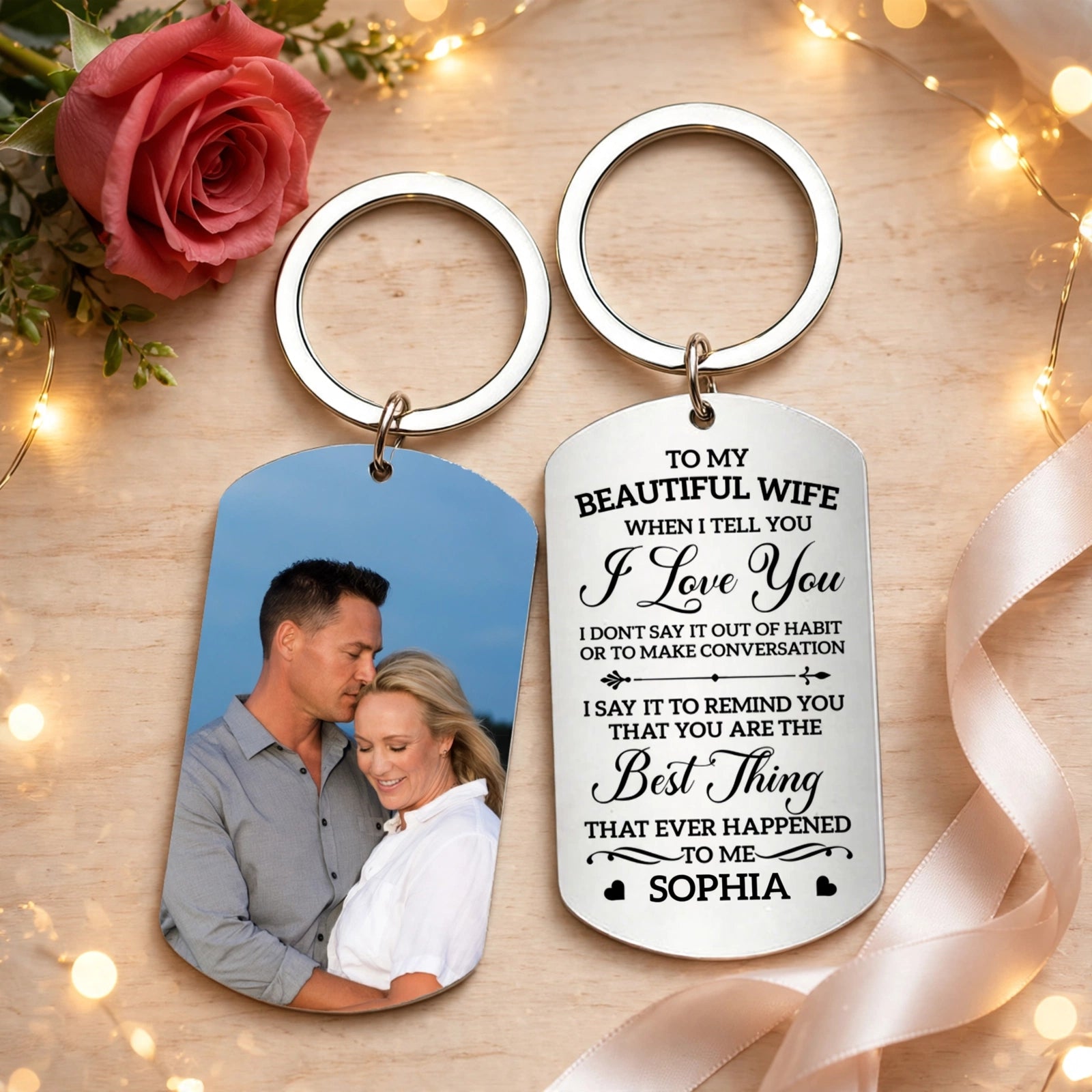 Personalized Double-Sided Design with Photo & Engraved Words - You Are The Best Thing That Ever Happened To Me, Custom Stainless Steel Dog Tag Keychain, The Perfect Gift For Wife & Couples