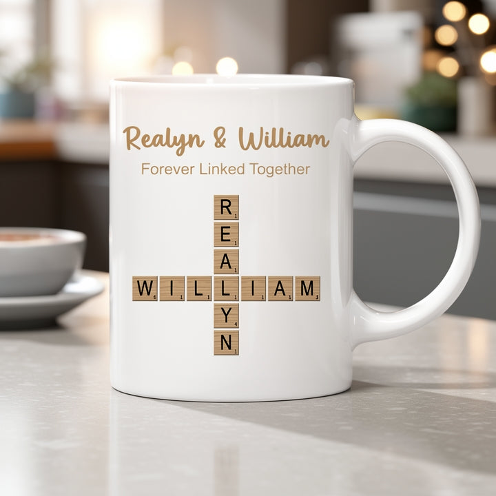 Forever Linked Together Name Crossword Art Personalized Mug Gift for Any Loved Ones