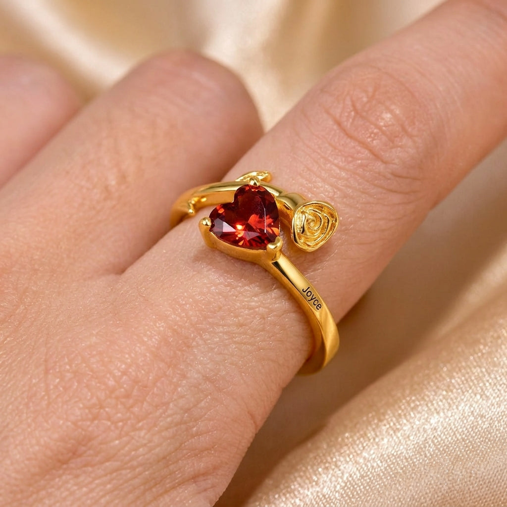 Personalized Heart Birthstone Ring, Perfect for Birthdays, Anniversaries, All Romantic Occasions