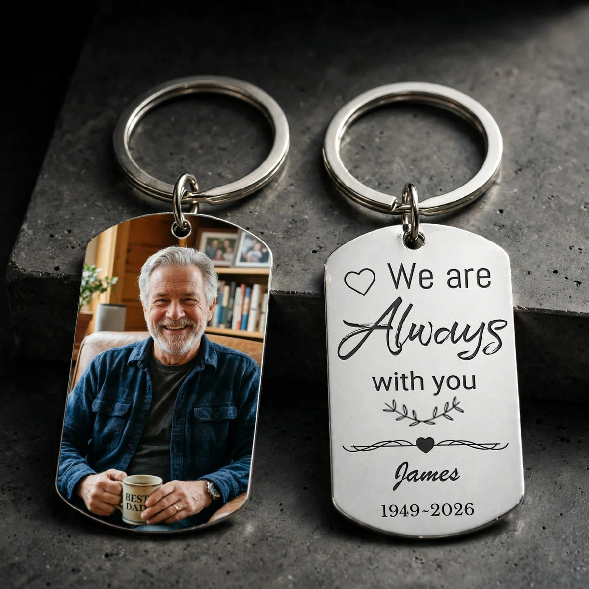 Personalized Stainless Steel Commemorative Keychains, A Memorial Gift To Remember Deceased Loved Ones And To Express Condolences And Grief To Family And Friends.