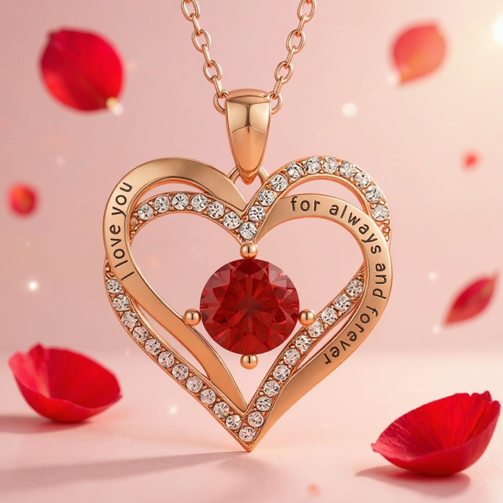 I Love You For Always And Forever Personalized Birthstone Necklace Gift Set, Romantic Gift for Her, Perfect for Anniversary, Valentine's Day, Proposal