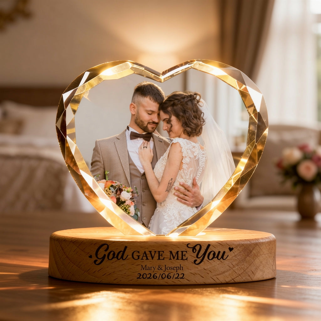 Personalized Custom Photo Heart-Shaped Night Light, Recording The Date When We Became Husband And Wife. The Best Gift For Family And Friends