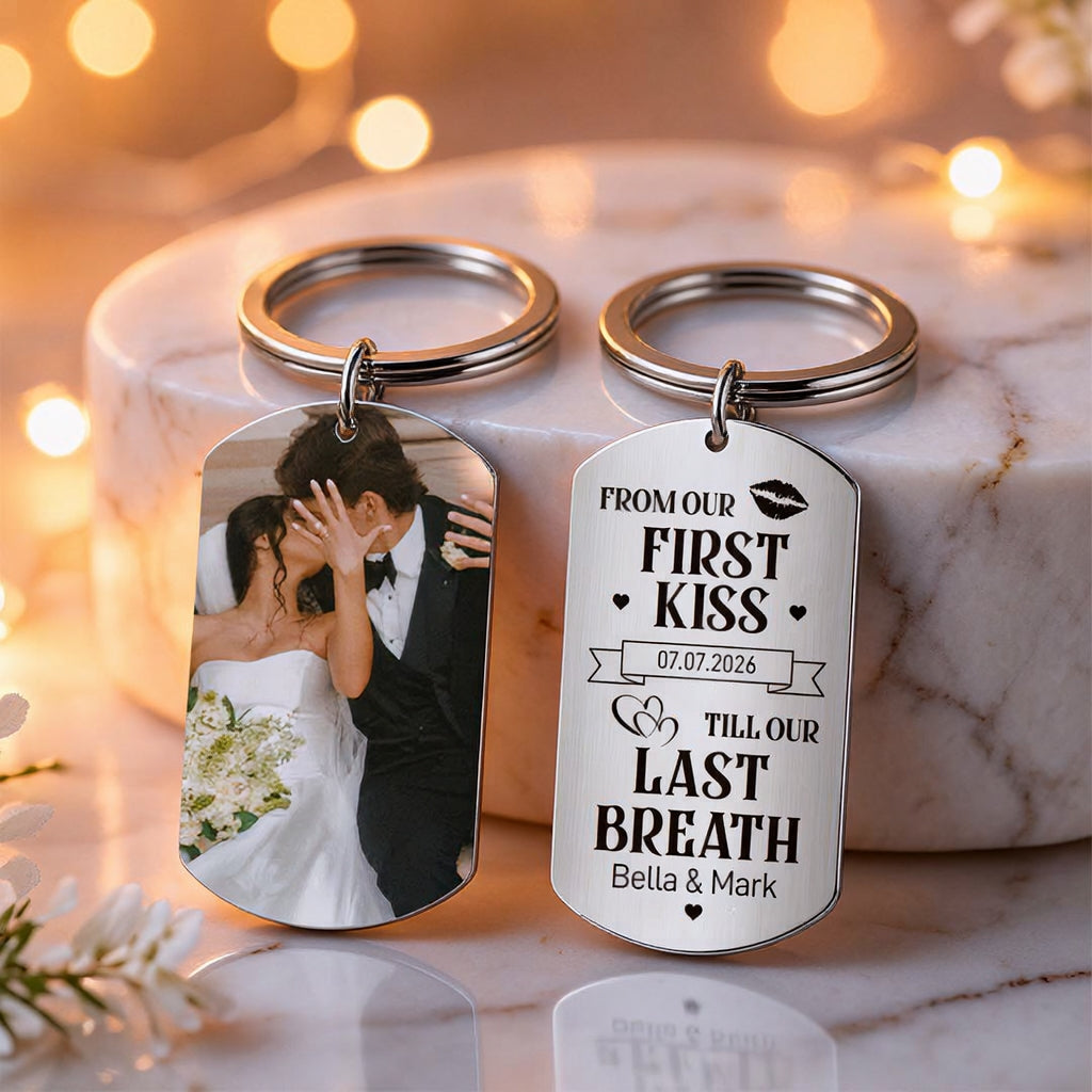 Personalized Couple Photo Engraved Design, Custom Stainless Steel Keychain, The Perfect Gift For Lovers & Newlyweds
