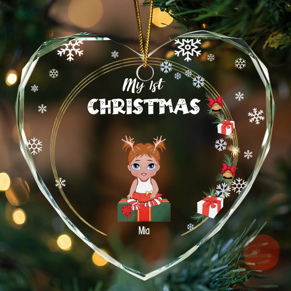 My 1st Christmas Personalized Crystal Heart Ornament, Keepsake For New Parents, Baby's First Christmas And Holiday Gifting