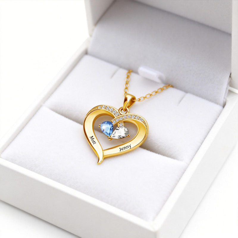 Sterling Silver Custom Birthstone & Names Personalized Necklace, Hypoallergenic, Unique Gift for Loved Ones, Valentine’s Day Gift