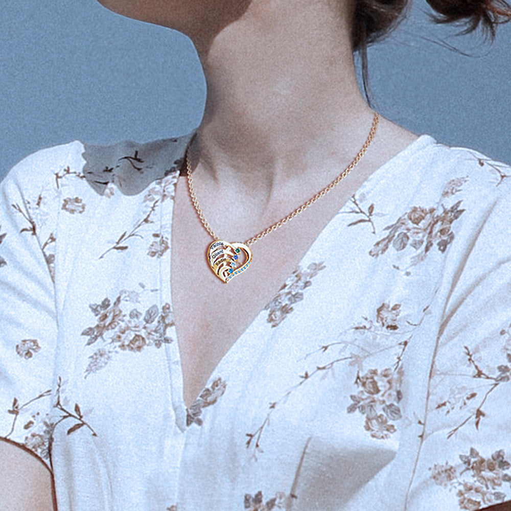 Multi-Name Layered Heart Necklace, Gift for Mothers, Families, Perfect for Mother’s Day, Anniversary, Birthday