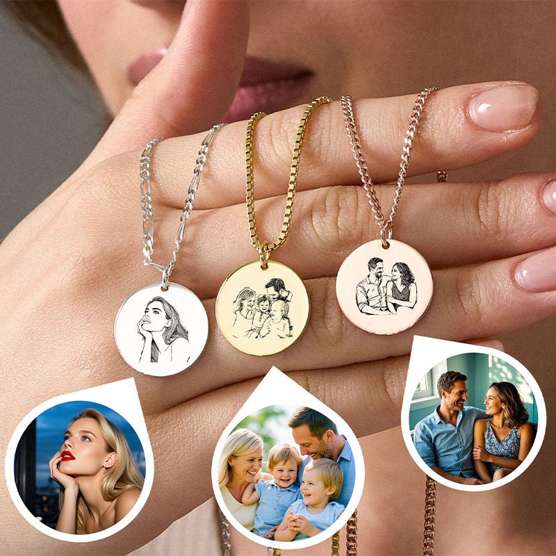 Hand Drawn Portrait Necklace, Personalized Custom Photo Engraved Pendant, Stainless Steel Jewelry Gift for Her, Birthday, Anniversary, Graduation, Mother'sday, Father'sday, Valentine's Day