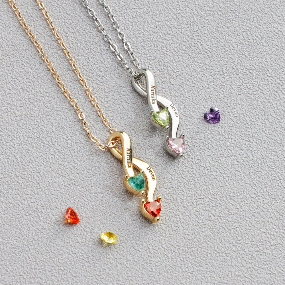 Infinity Link Personalized Birthstone Necklace, Gift for Couples, Moms, Perfect for Birthdays, Anniversaries
