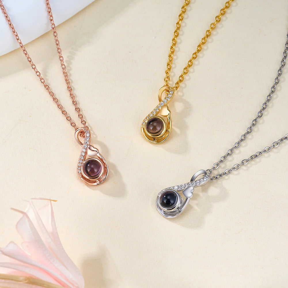 Infinity Heart Projection Stone Personalized Necklace, Perfect for Anniversaries, Valentine’s Day, Romantic Milestone