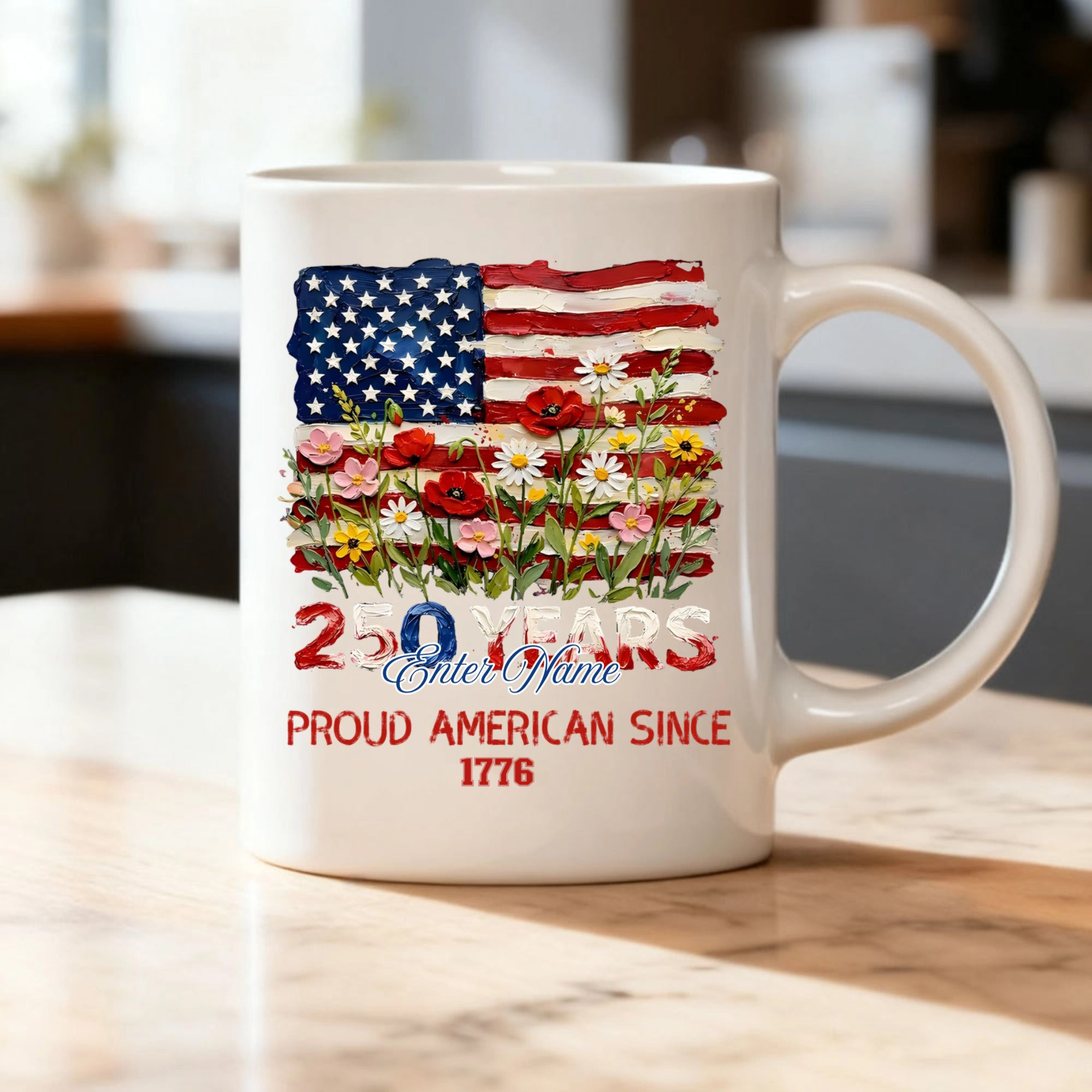 Personalized Name & Year Patriotic Design, Custom American Flag Coffee Mug, The Perfect Gift For Family & Friends