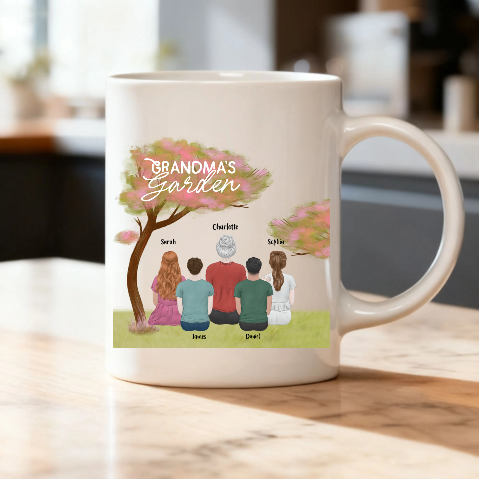 Grandma's Garden Personalized Mug, Gift for Grandmothers, Families, Perfect for Mother's Day, Birthdays, All Family Occasions