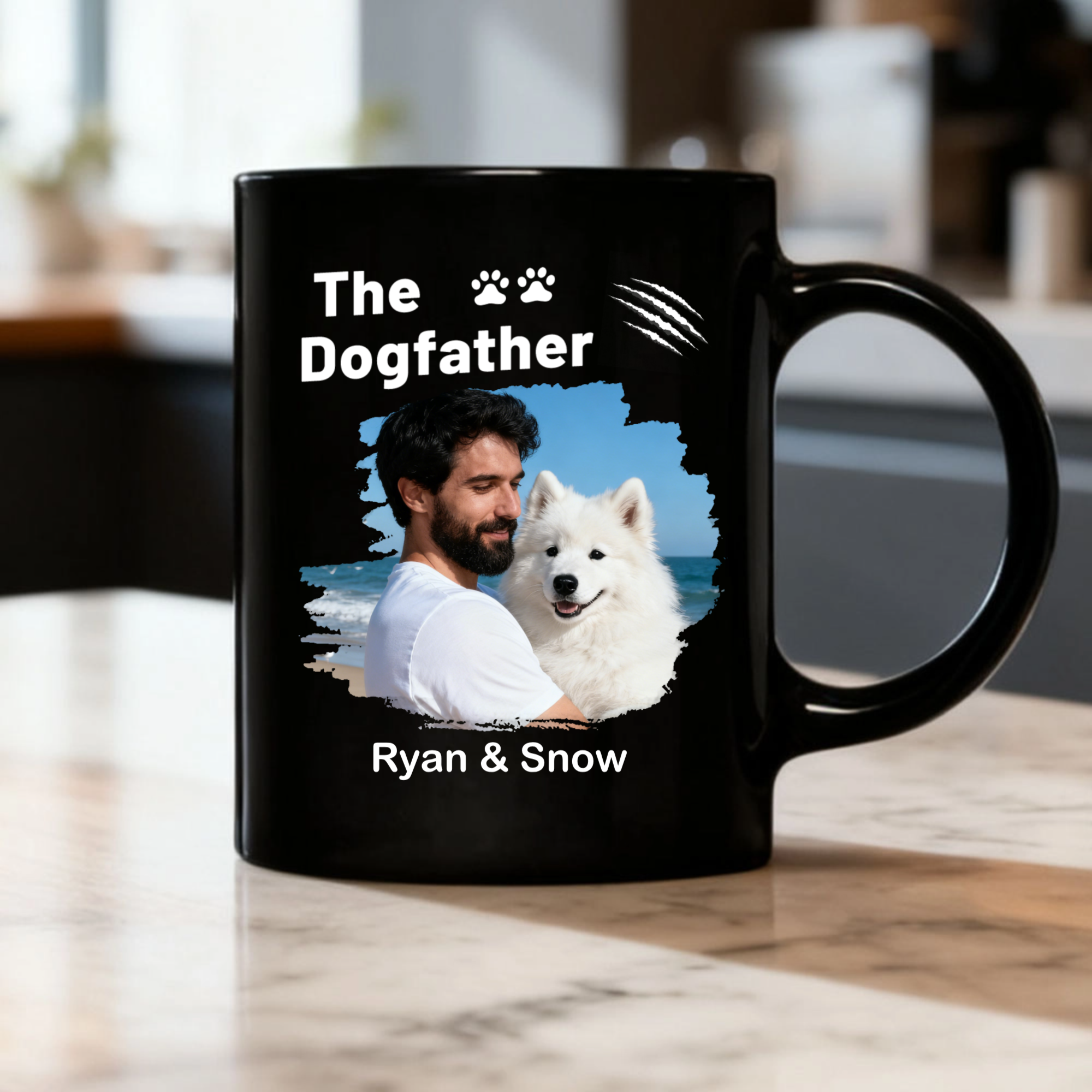 Custom Full Color Mug with Dog Dad Photo Fun Dogfather Coffee Cup Unique Gift for Him from the Pup