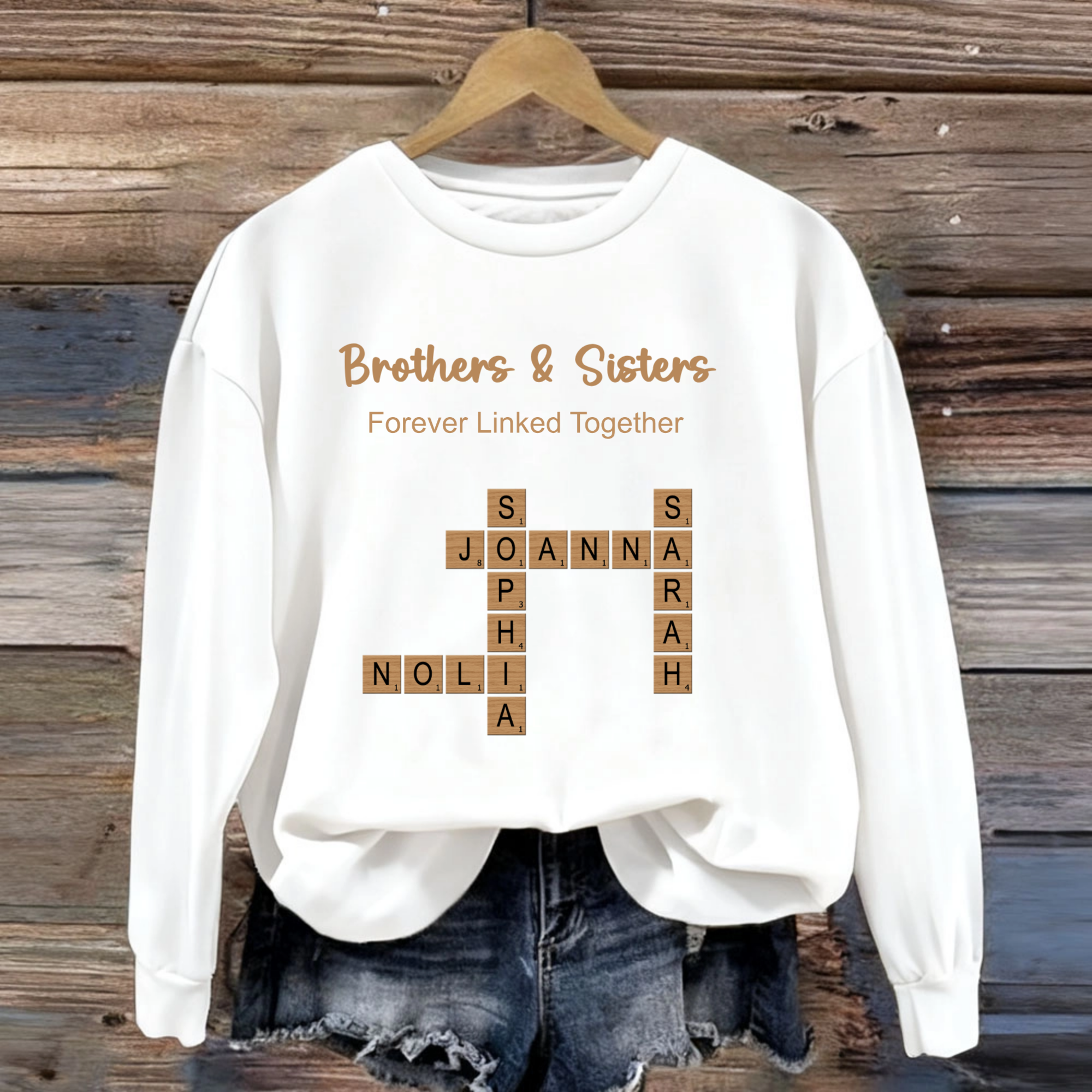 Names, Inside Jokes & Memories Crossword Art Personalized Sweatshirt - Perfect Gift for Siblings, Family & Any Loved Ones, Unisex
