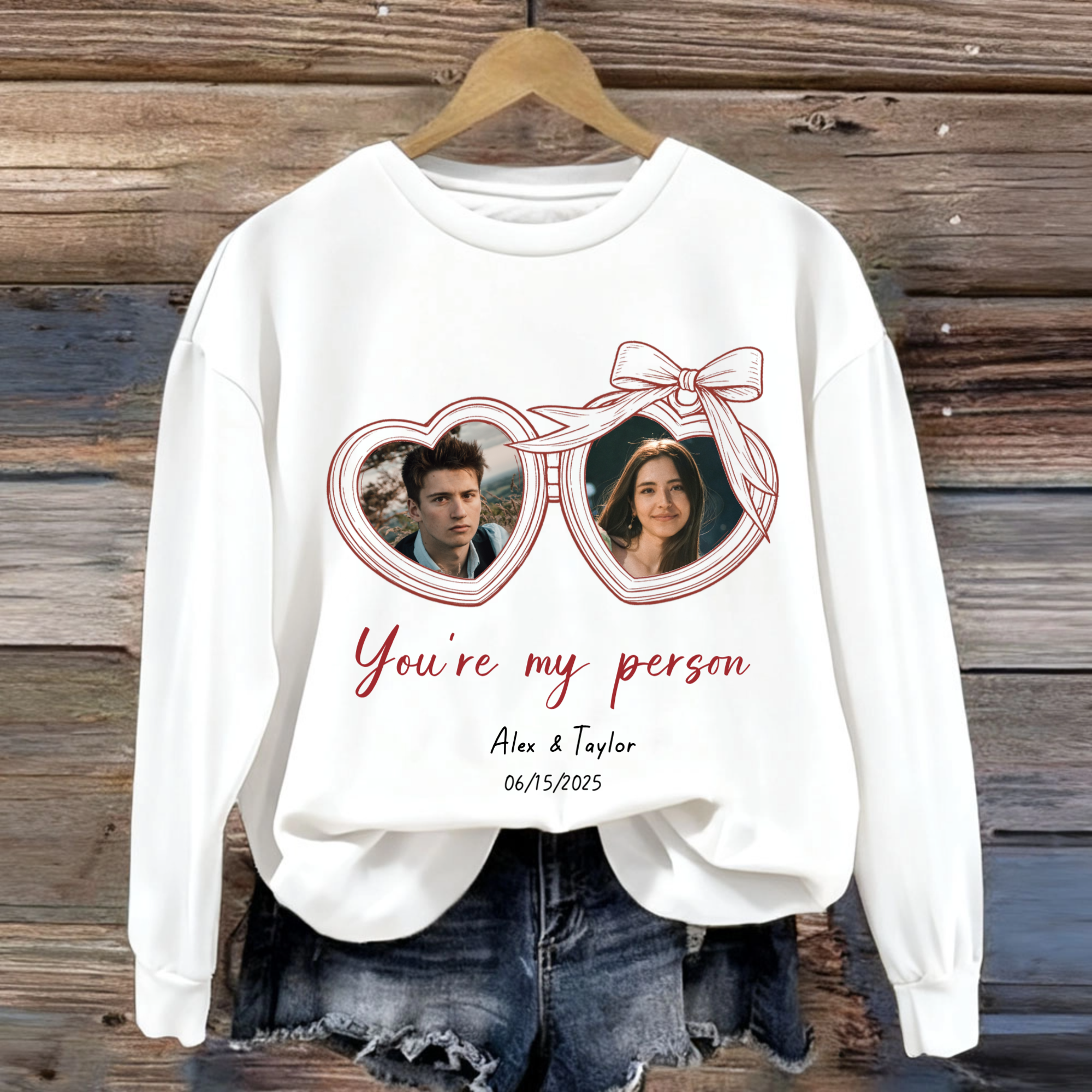 Heart Photo Cotton Sweatshirt, Unisex Gift for Couples, Best Friends, Perfect for Anniversary, Valentine’s Day, Romantic Occasions