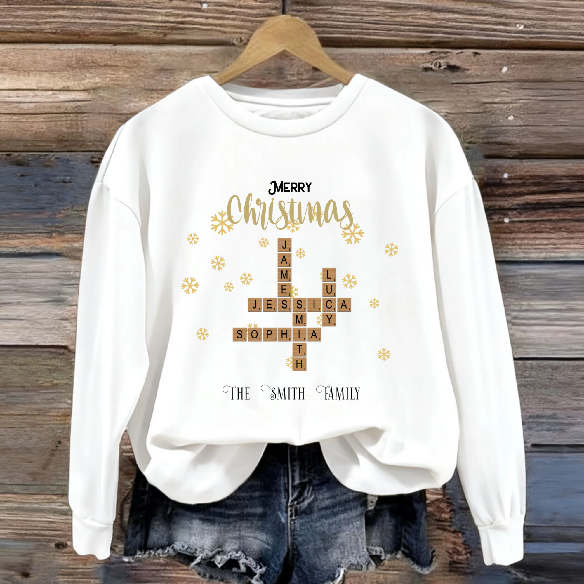 Merry Christmas Family Personalized Name Crossword  Sweatshirt