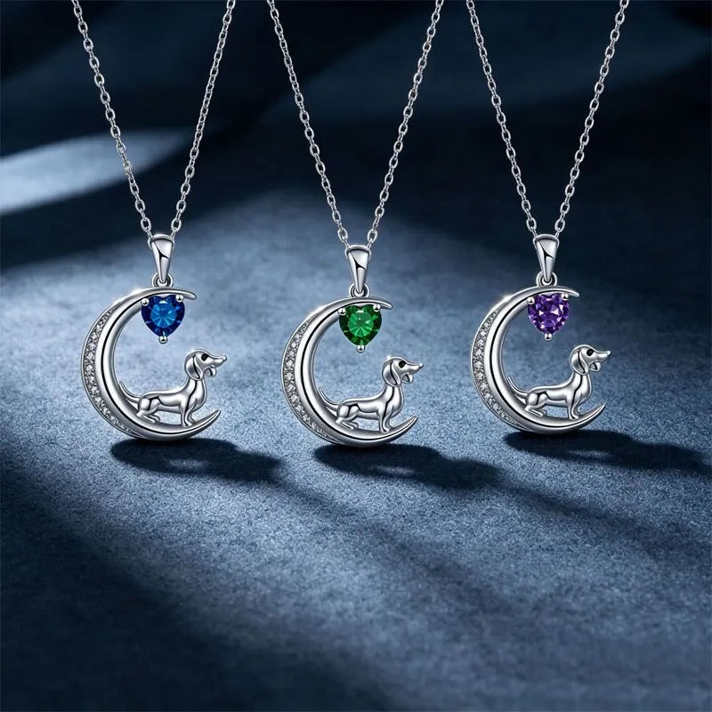 "Heart of the Moon" Birthstone Puppy Pendant – Personalized Custom Necklace, an Ideal Jewelry Gift for Women