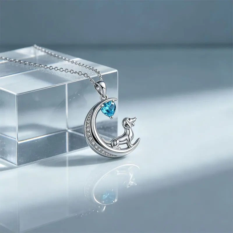 "Heart of the Moon" Birthstone Puppy Pendant – Personalized Custom Necklace, an Ideal Jewelry Gift for Women