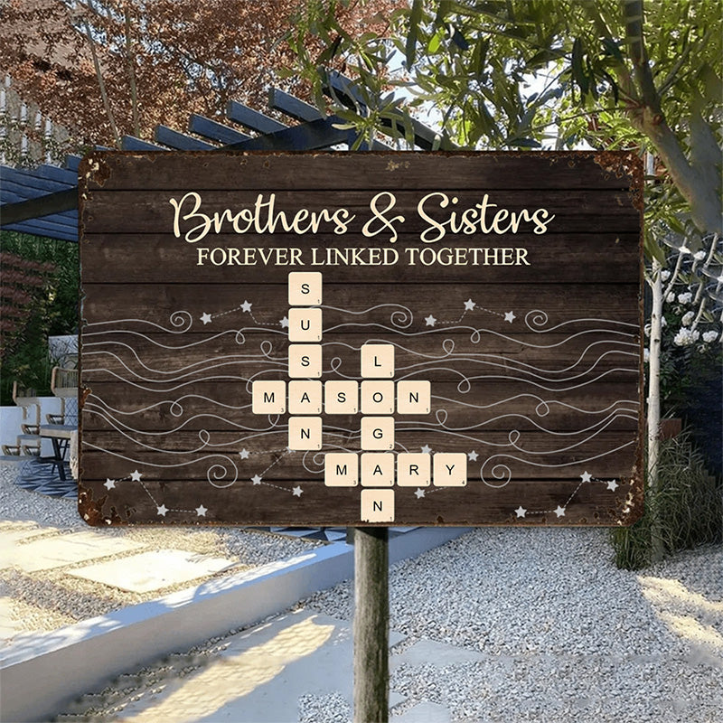 Personalized Brothers & Sisters Crossword Hanging Frame Ornament, Forever Linked Together Family Gift