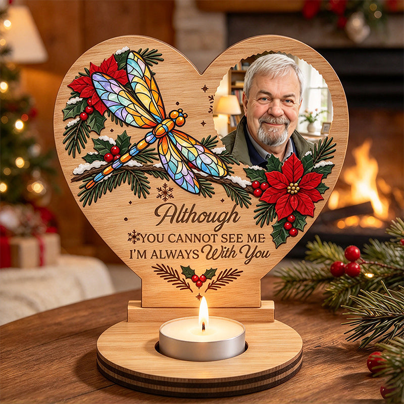 Personalized Wooden Candle Holder with Cardinal and Winter Greenery, Unique Memorial Gift for Family