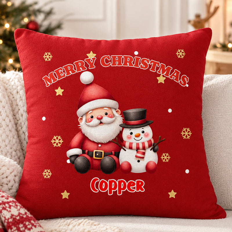 Personalized Cute Santa Throw Pillow Cover with Name Home Decor Christmas Gift for Family Kids