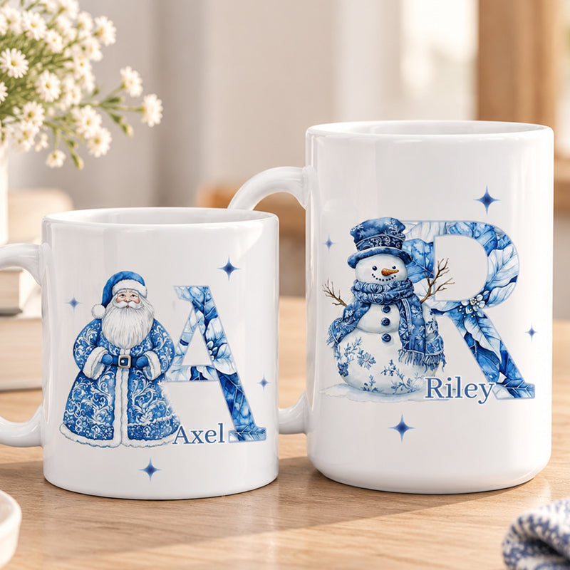 Personalized Toile De Jouy Snowman Santa Claus Nutcracker 11 oz 15 oz Ceramic Mug with Name Christmas Gift for Friends