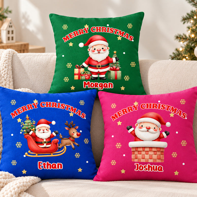 Personalized Cute Santa Throw Pillow Cover with Name Home Decor Christmas Gift for Family Kids