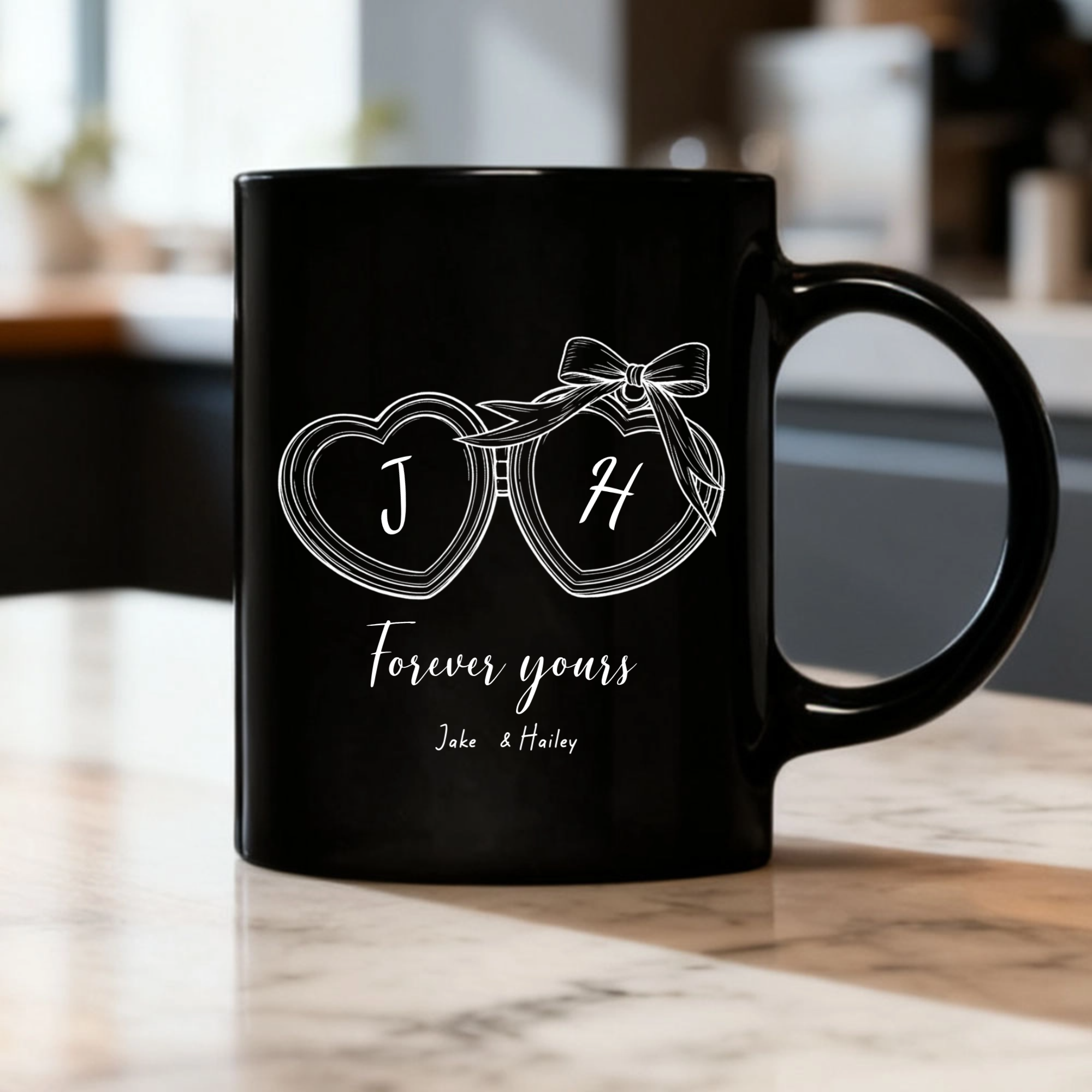 Personalized Two Heart Mug, Couple Gift for Valentine’s Day, Anniversary, Romantic Occasions