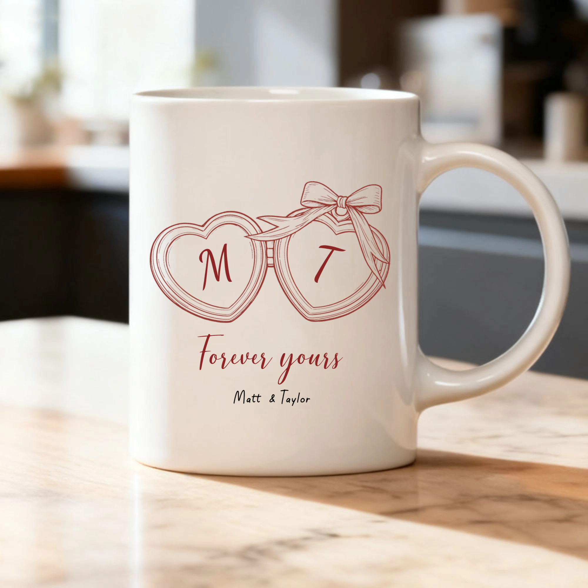 Personalized Two Heart Mug, Couple Gift for Valentine’s Day, Anniversary, Romantic Occasions