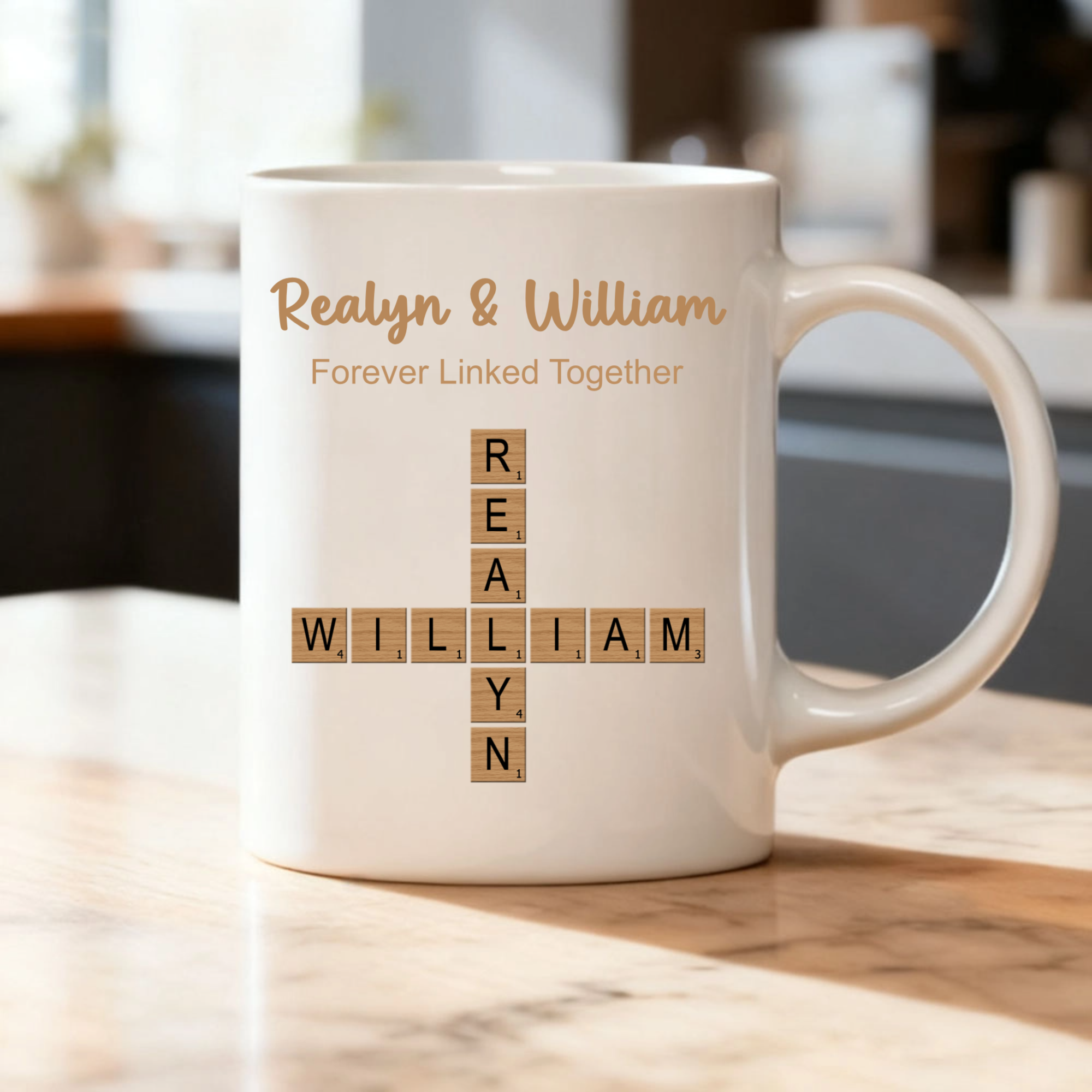 Forever Linked Together Name Crossword Art Personalized Mug Gift for Any Loved Ones