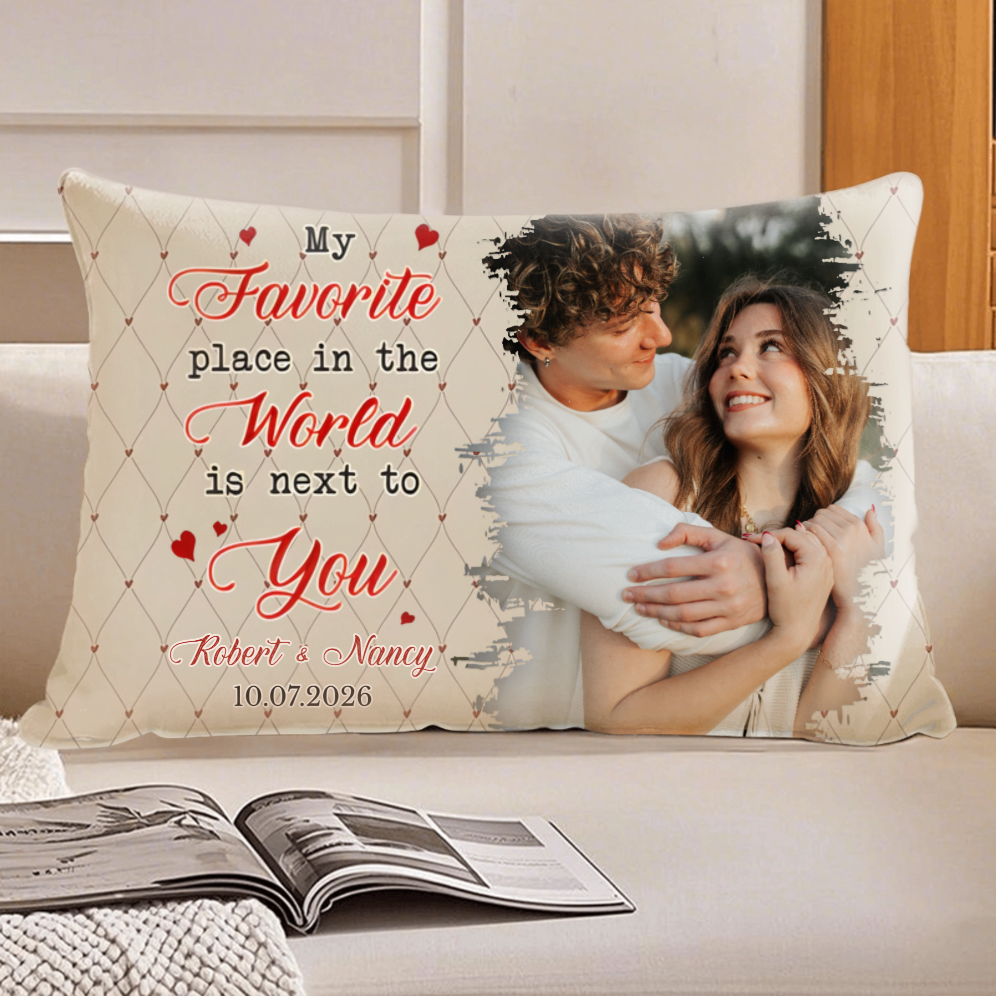 Custom Photo Anniversary Gift My Favorite Place In The World Is Next To You Couple Pillow