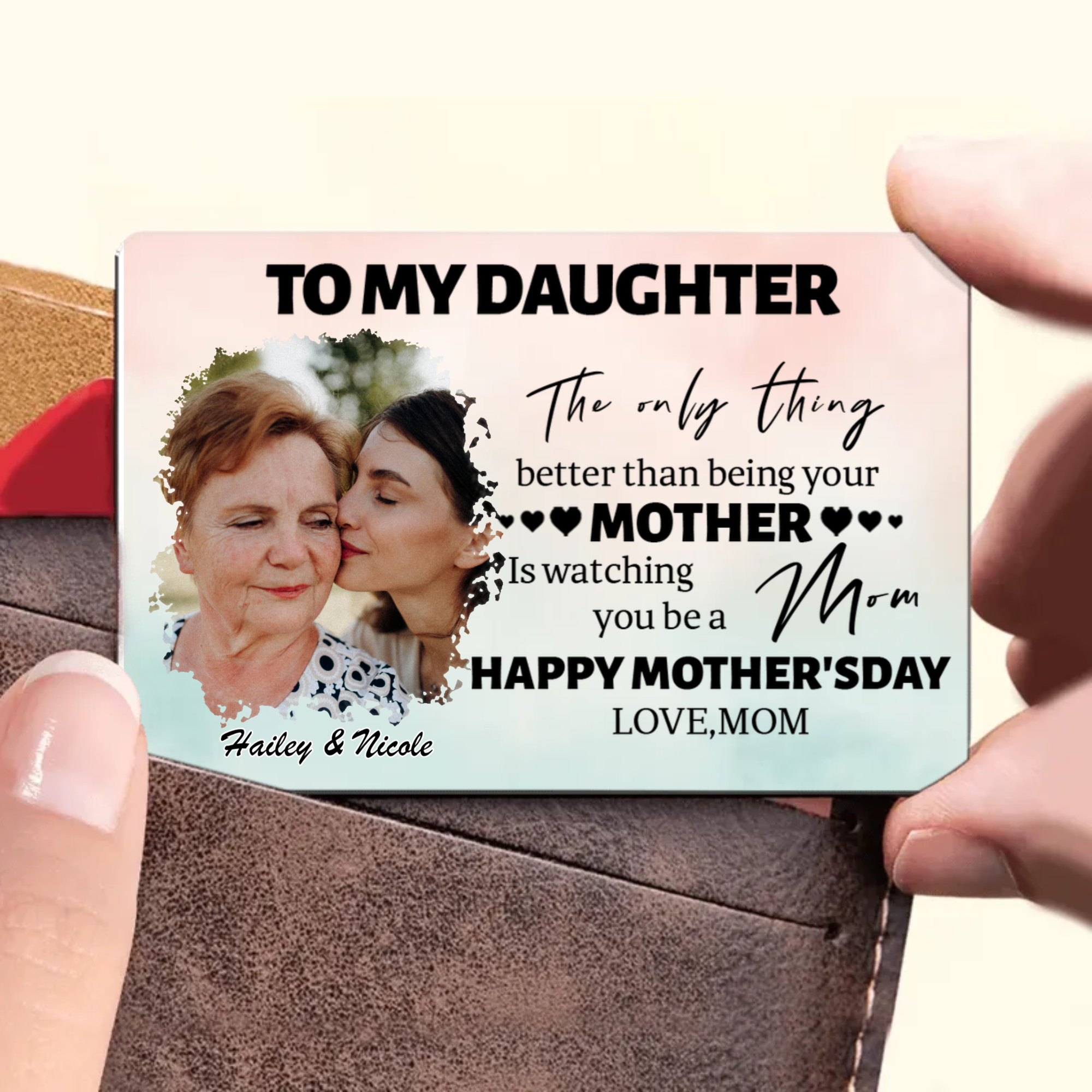 Personalized Watching You Be a Mom Wallet Card,Special Present for Daughter, Mother, Perfect for Mother's Day, Family Celebration