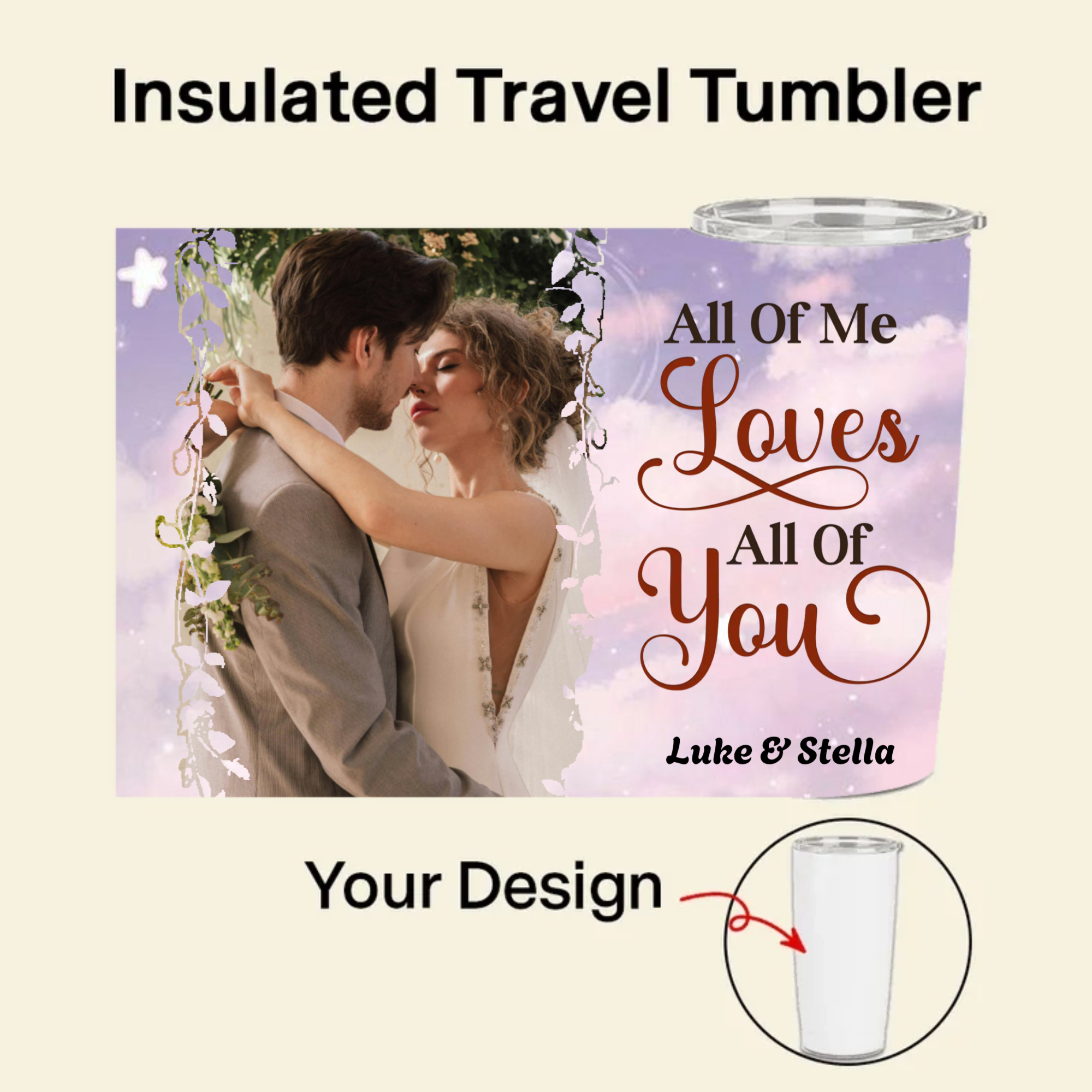 Personalized Romantic Quote Insulated Tumbler, Romantic Gift for Couples, Lovers, Perfect for Anniversary, Wedding, Valentine's Day