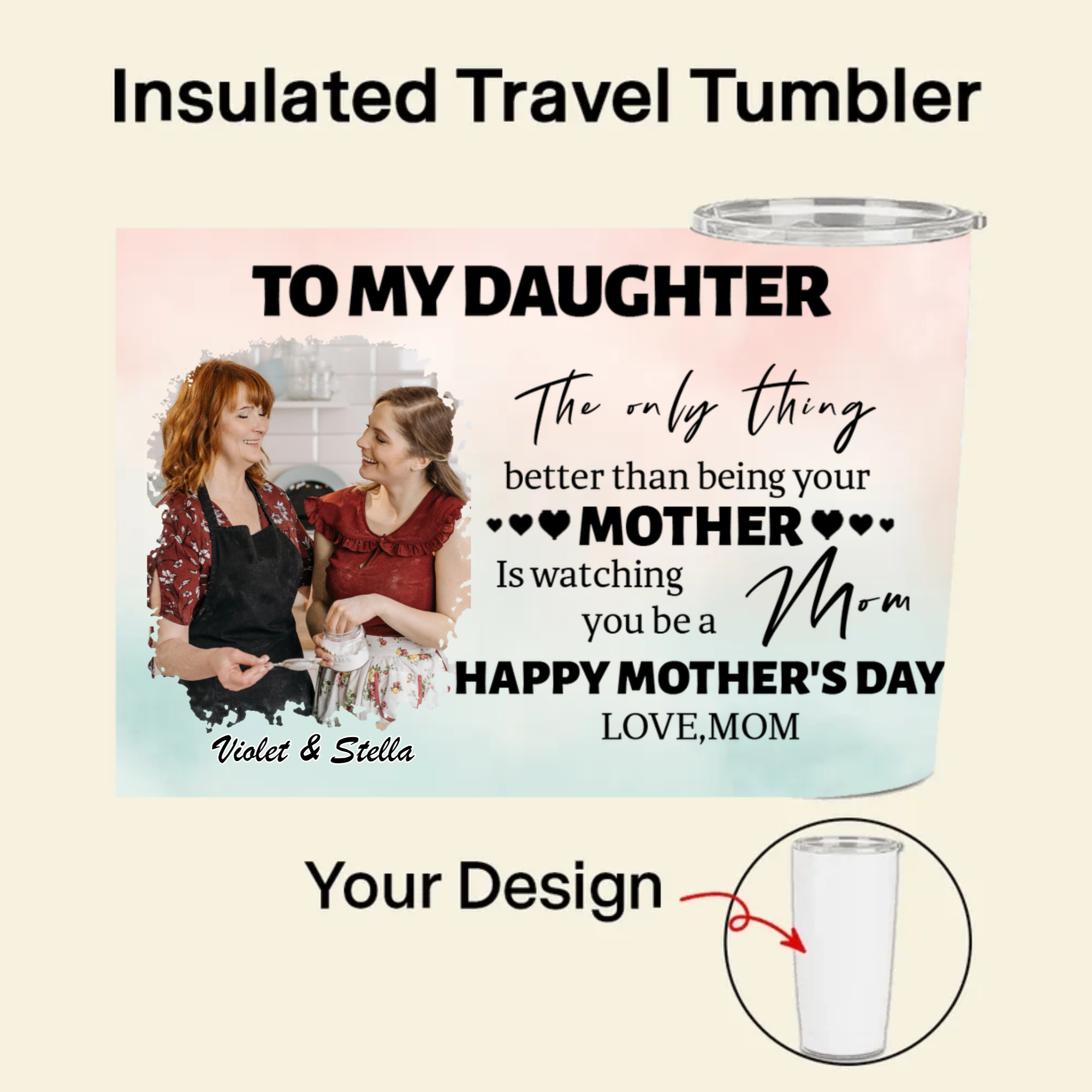 Personalized Watching You Be a Mom Tumbler, Gift for Mothers, Daughters, Perfect for Mother‘s Day, Family Celebration