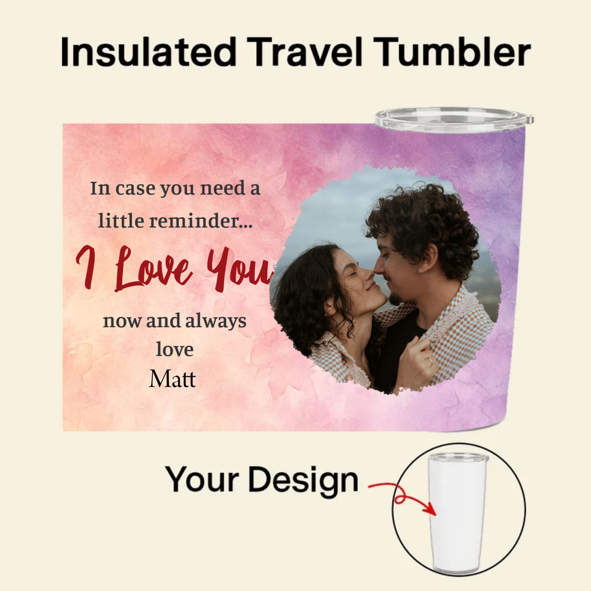 I Love You Insulated Travel Tumbler, Gift for Couples, Lovers, Perfect for Anniversary, Valentine's Day, Christmas