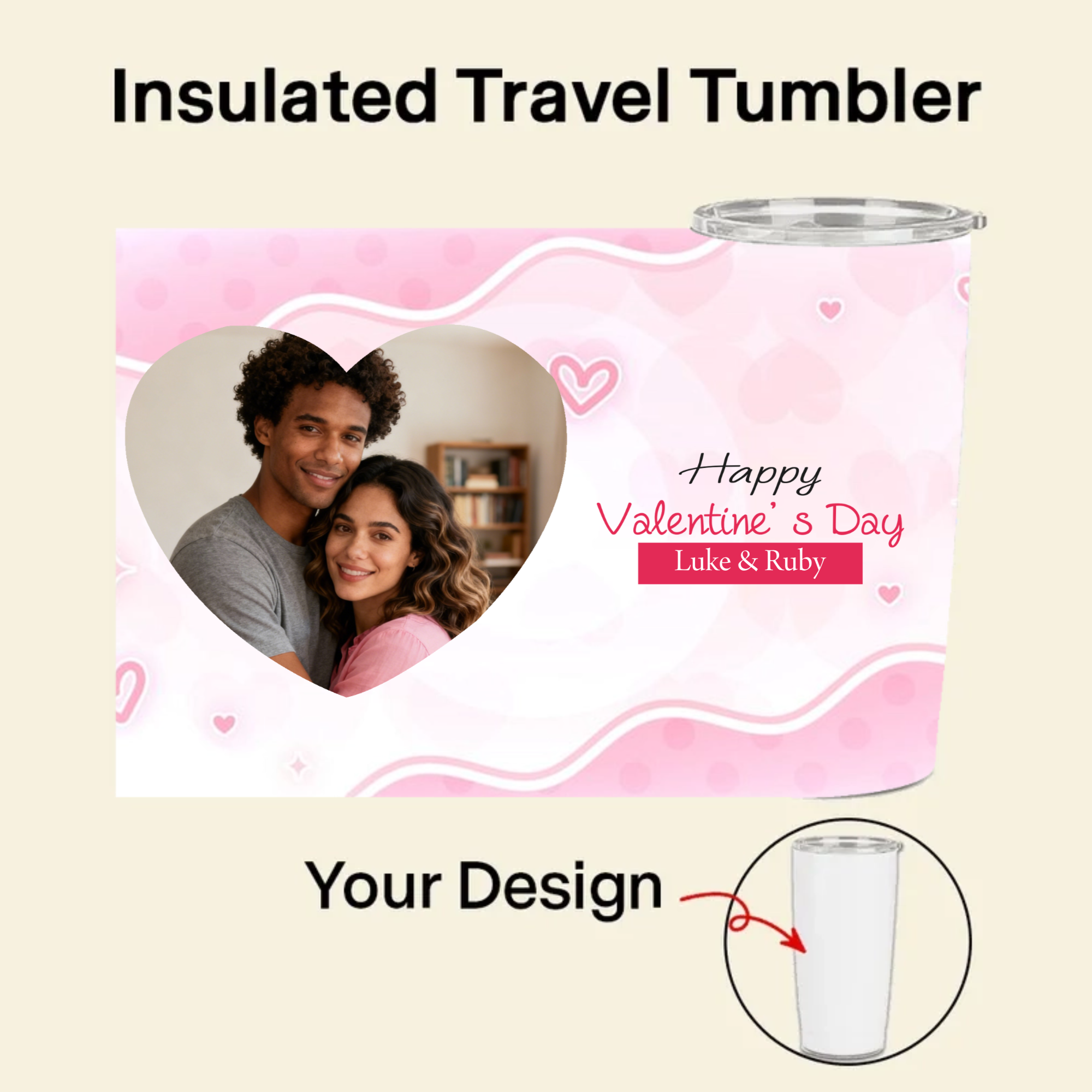 Happy Valentine's Day Personalized Tumbler, Gift for Couples, Lovers, Perfect for Valentine's Day, Anniversary, Christmas Celebration